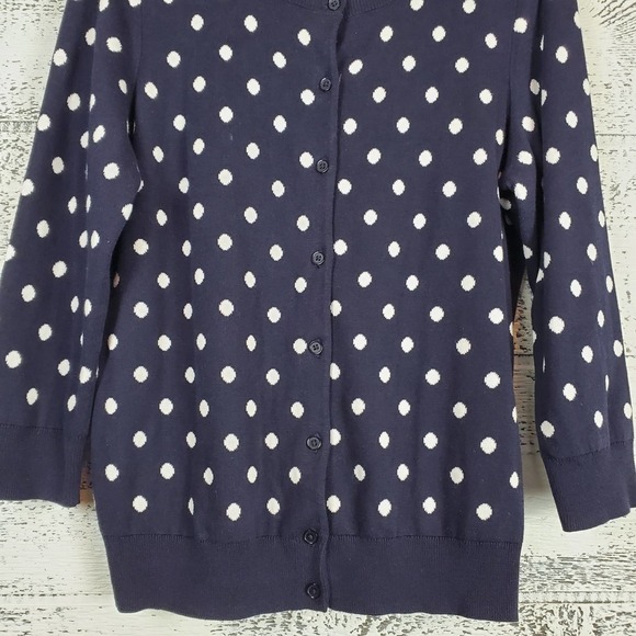 Talbots Navy with White Polka Dots Knit Sweater Button Front Cardigan - Picture 6 of 9